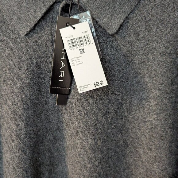 NWT Tahari Men’s Wool Blend Polo Sweater Charcoal Gray Knit Pullover Size Medium - Picture 3 of 4